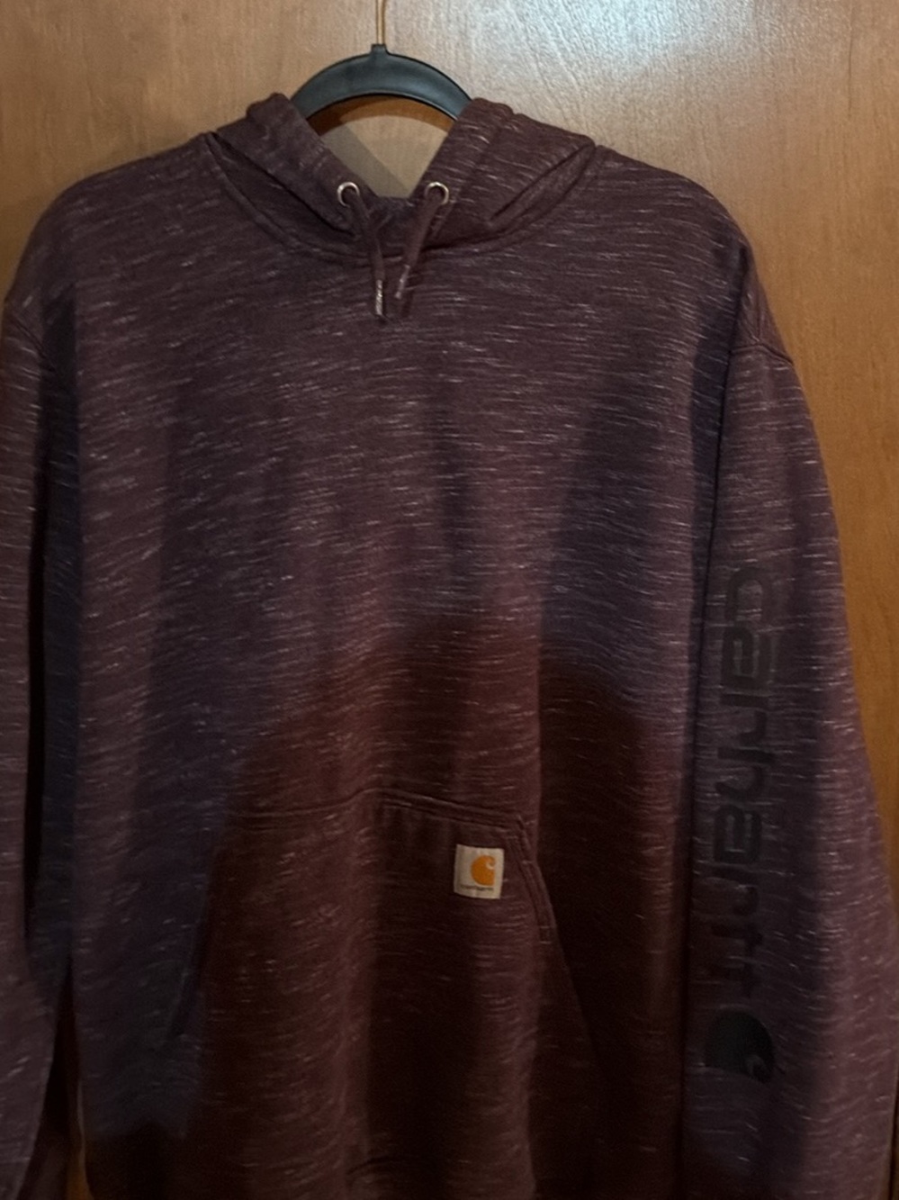 Carhartt Maroon Heather Pullover Hoodie with Sleeve Script